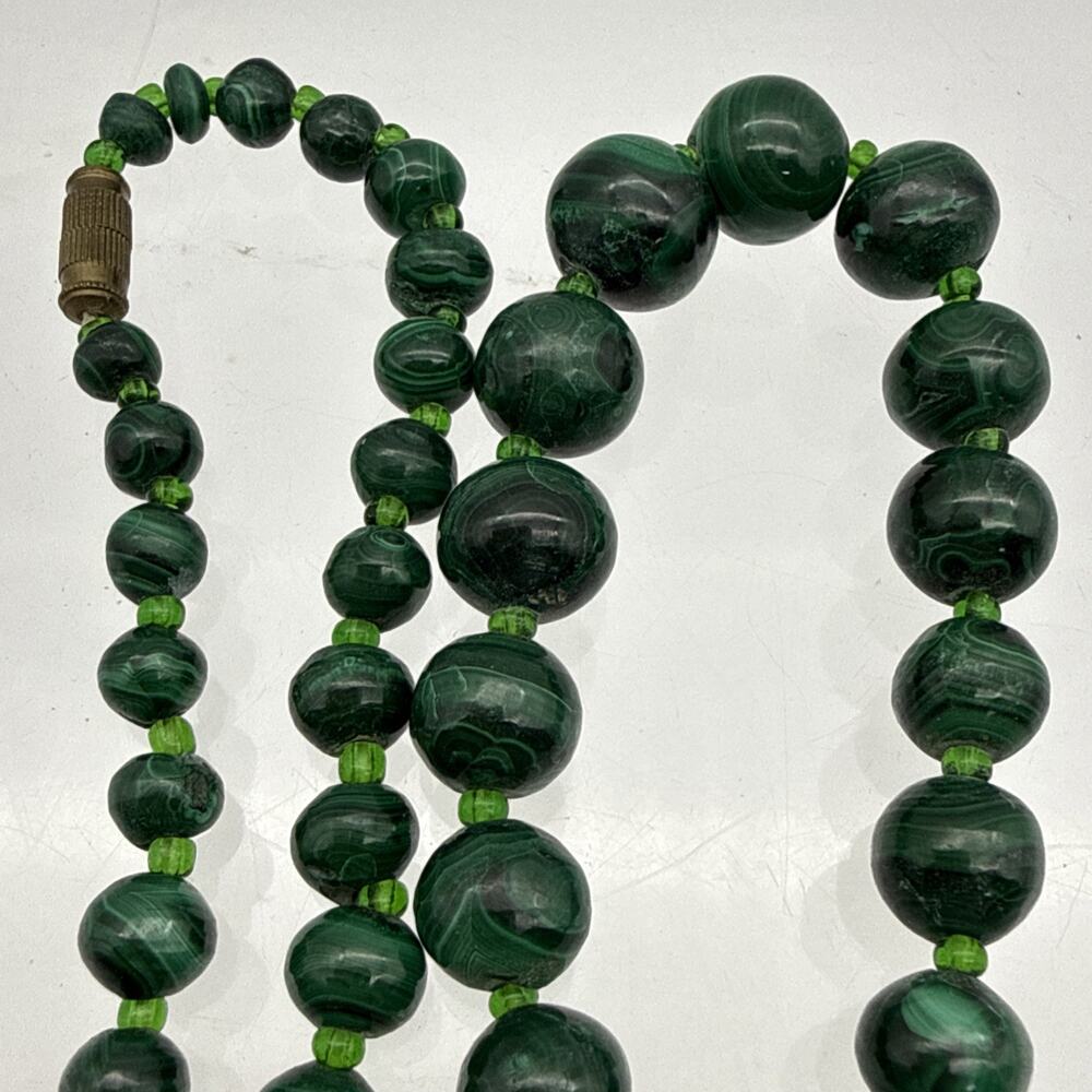 Vintage Graduated Malachite Bead Necklace Green Banded Stone 22" Estate 81.36 G - Picture 10 of 13